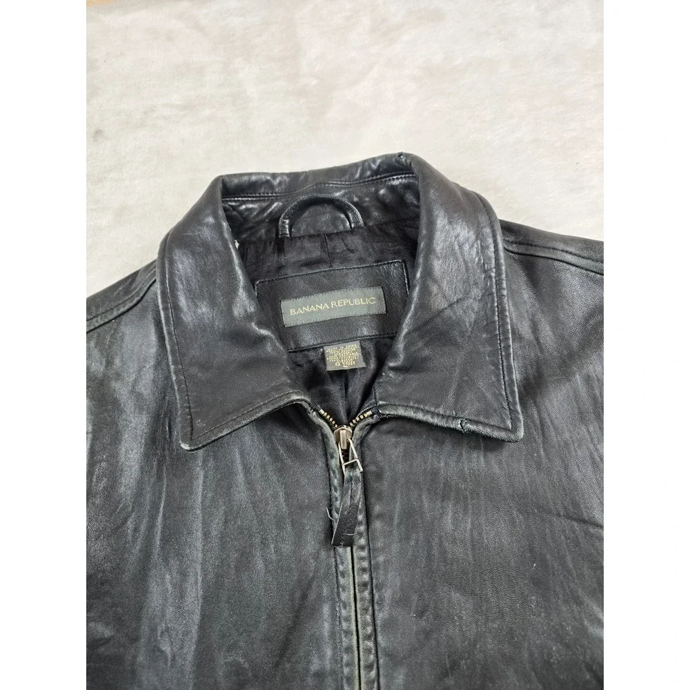 Banana Republic Leather Jacket Mens Large Black Distressed Well Worn Vintage